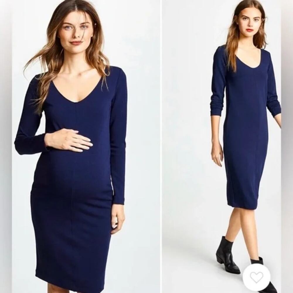 Hatch Dress Womens 1 Small The Gigi Midi V Neck‎ Navy Blue Maternity Long Sleeve